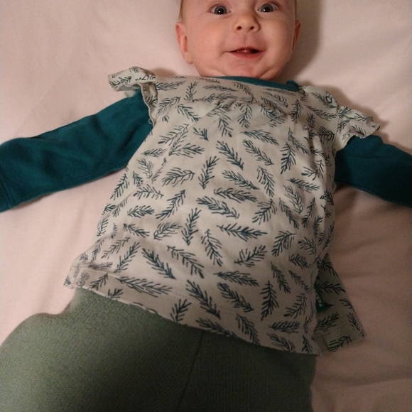 Green parade dress onsie with pine needles 💯 organic cotton - Picture 2 of 2